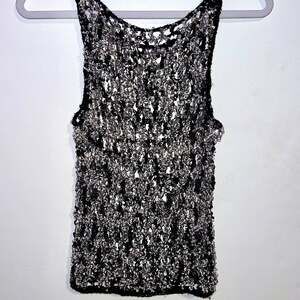 Metallic and Sparkly Black & Silver Knit Tank Top